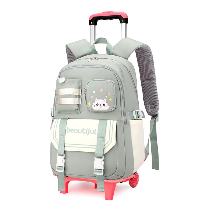 Mokyklinė kuprinė su ratukais, didelės talpos (Oxford audinys, kvėpuojantis, atsparus vandeniui, itin lengvas, oro pagalvės diržas)