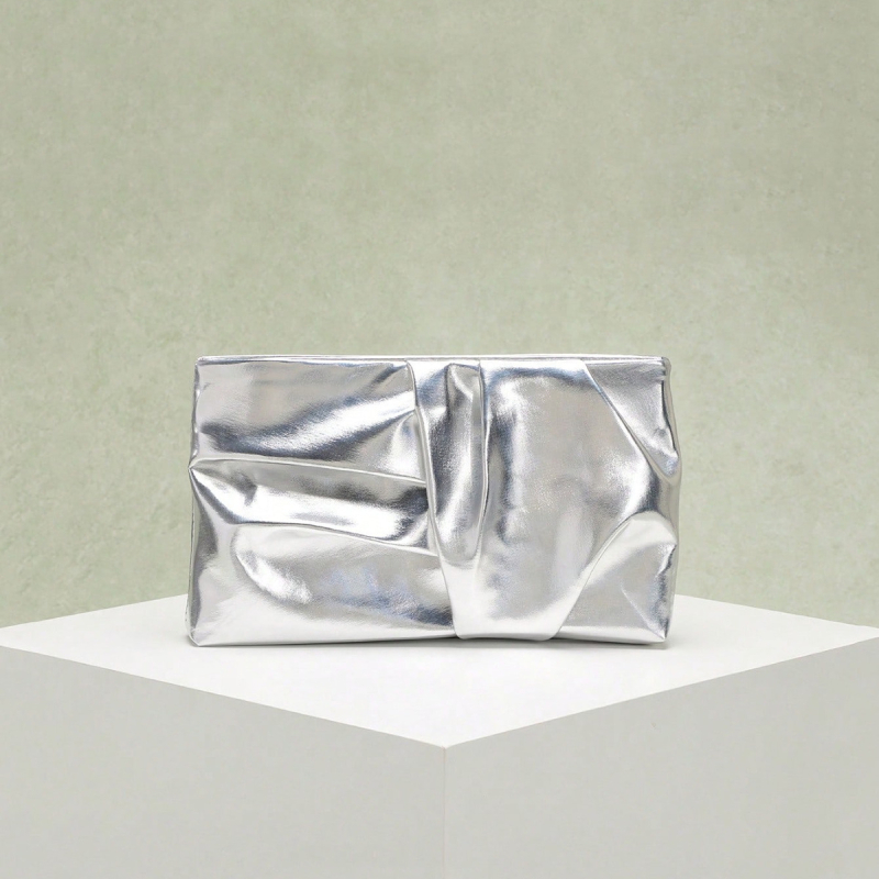 Geantă clutch din piele PU, stil urban minimalist, formă orizontală pătrată, închidere cu fermoar, buzunar intern ascuns cu fermoar și buzunar pentru telefon