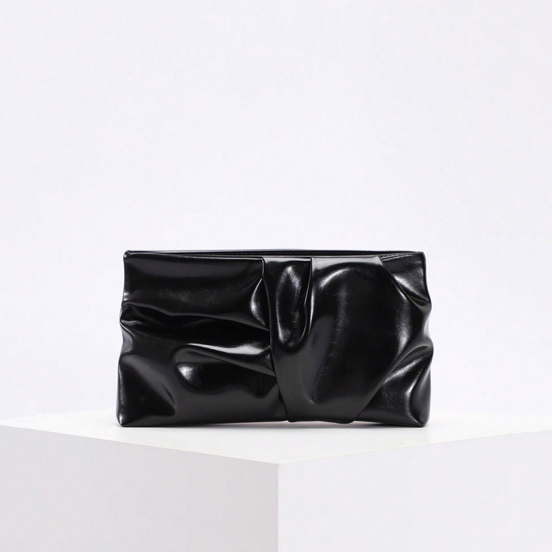 Geantă clutch din piele PU, stil urban minimalist, formă orizontală pătrată, închidere cu fermoar, buzunar intern ascuns cu fermoar și buzunar pentru telefon