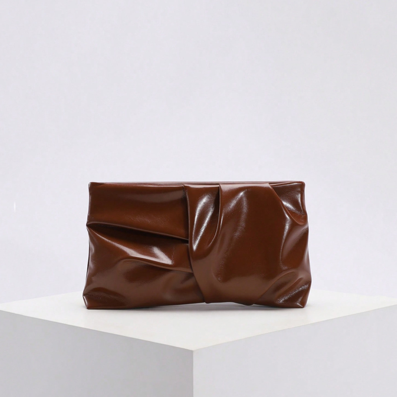 Geantă clutch din piele PU, stil urban minimalist, formă orizontală pătrată, închidere cu fermoar, buzunar intern ascuns cu fermoar și buzunar pentru telefon