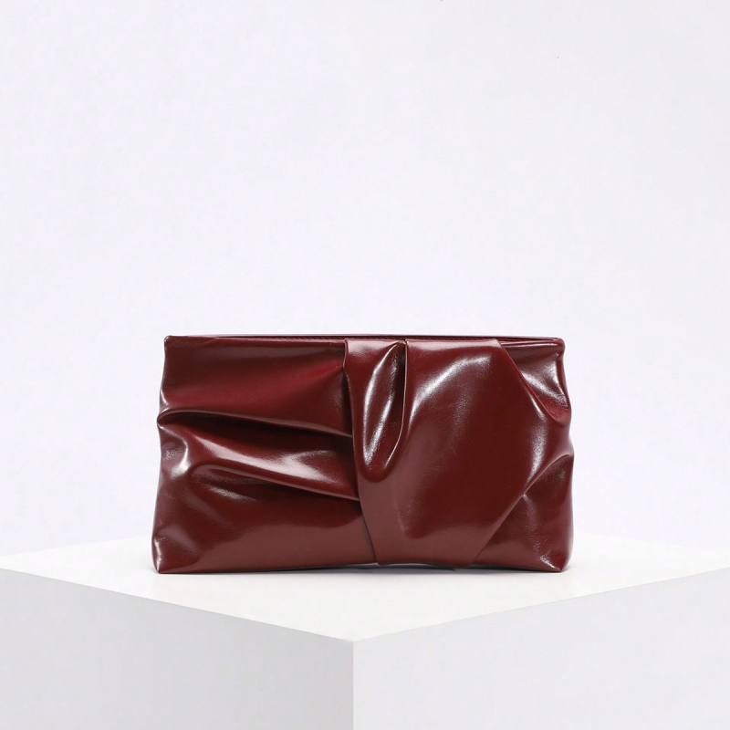 Geantă clutch din piele PU, stil urban minimalist, formă orizontală pătrată, închidere cu fermoar, buzunar intern ascuns cu fermoar și buzunar pentru telefon