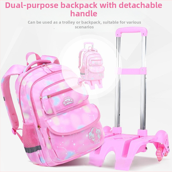 Pradinės mokyklos ratinė kuprinė su šešiais ratukais, nuimamas dizainas, nailonas, stuburo apsauga