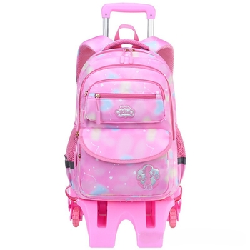 Pradinės mokyklos ratinė kuprinė su šešiais ratukais, nuimamas dizainas, nailonas, stuburo apsauga