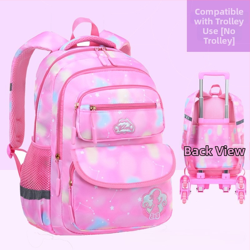 Pradinės mokyklos ratinė kuprinė su šešiais ratukais, nuimamas dizainas, nailonas, stuburo apsauga