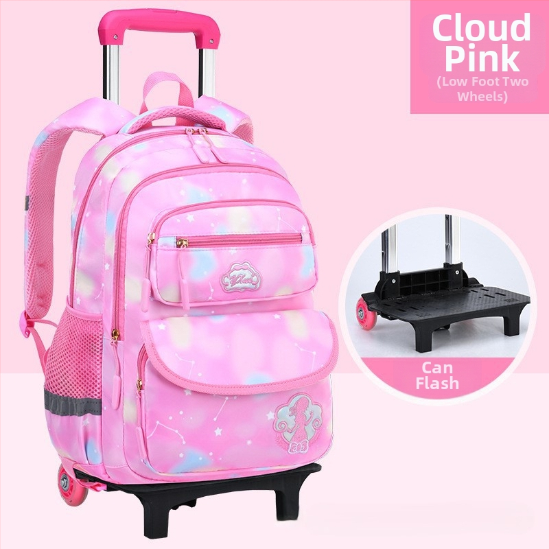 Pradinės mokyklos ratinė kuprinė su šešiais ratukais, nuimamas dizainas, nailonas, stuburo apsauga