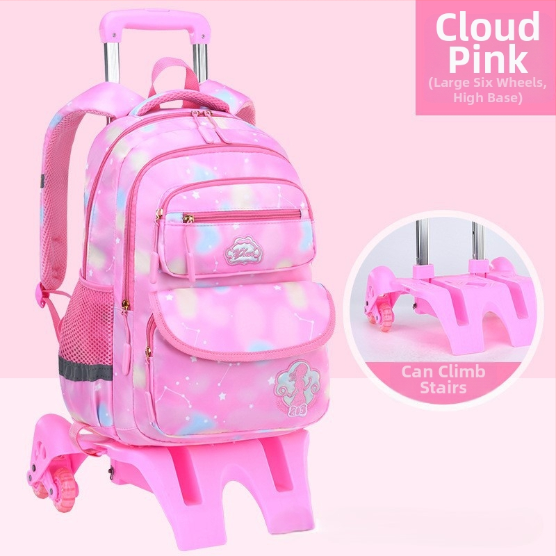 Pradinės mokyklos ratinė kuprinė su šešiais ratukais, nuimamas dizainas, nailonas, stuburo apsauga