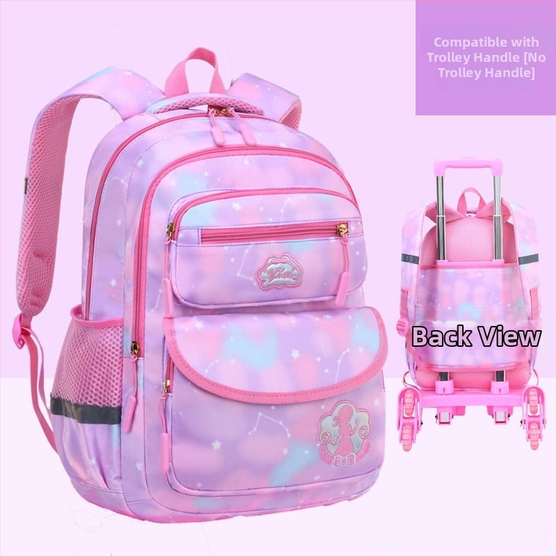 Pradinės mokyklos ratinė kuprinė su šešiais ratukais, nuimamas dizainas, nailonas, stuburo apsauga