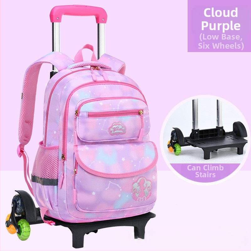 Pradinės mokyklos ratinė kuprinė su šešiais ratukais, nuimamas dizainas, nailonas, stuburo apsauga