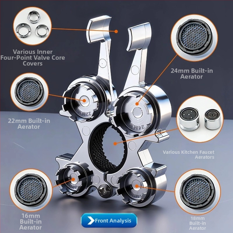 Daudzfunkcionāla krāna aeratora atslēga demontāžai, ventila kodola uzstādīšanai un remontam (lējums, mūsdienīgs minimālisma stils)
