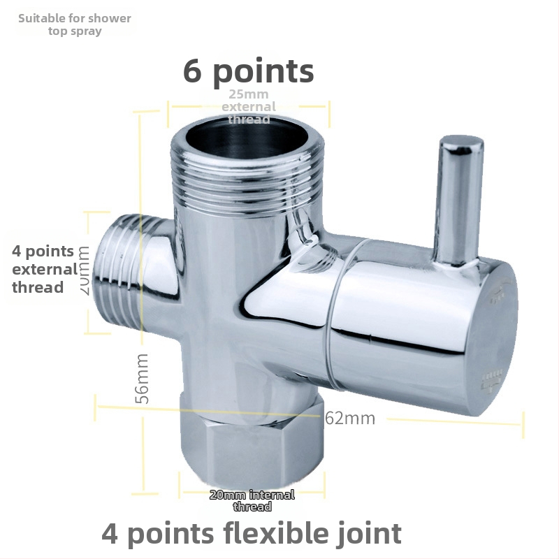 Meďný trojcestný rozdeľovač vody s rýchlym otvorením, vstup 1, výstup 2, pre sprchu a umývadlo (Materiál: Meď; Konfigurácia: 1In / 2Out; Rýchle otvorenie)
