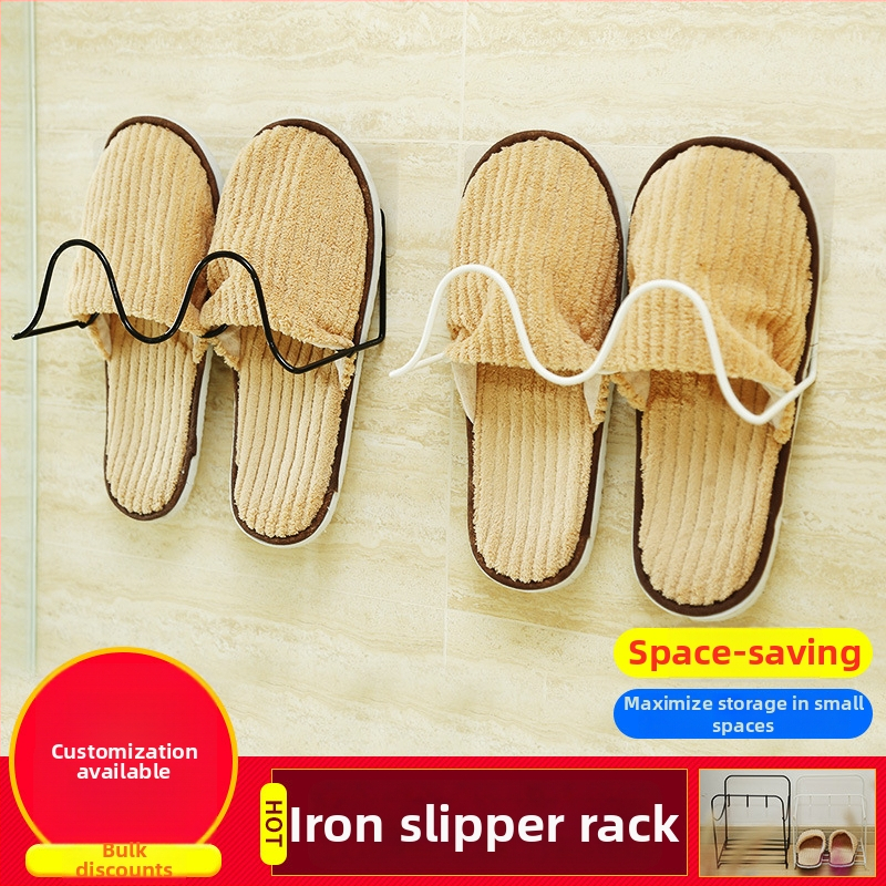 Nástenný vešiak na papuče, 2 úrovne, z železa, bez vrtania, moderný japonský štýl