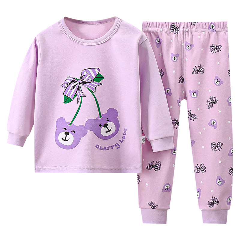 Детски памучен пижамен комплект, унисекс, горнище с кръгло деколте и долнище, топло спално облекло за деца 3–8 години