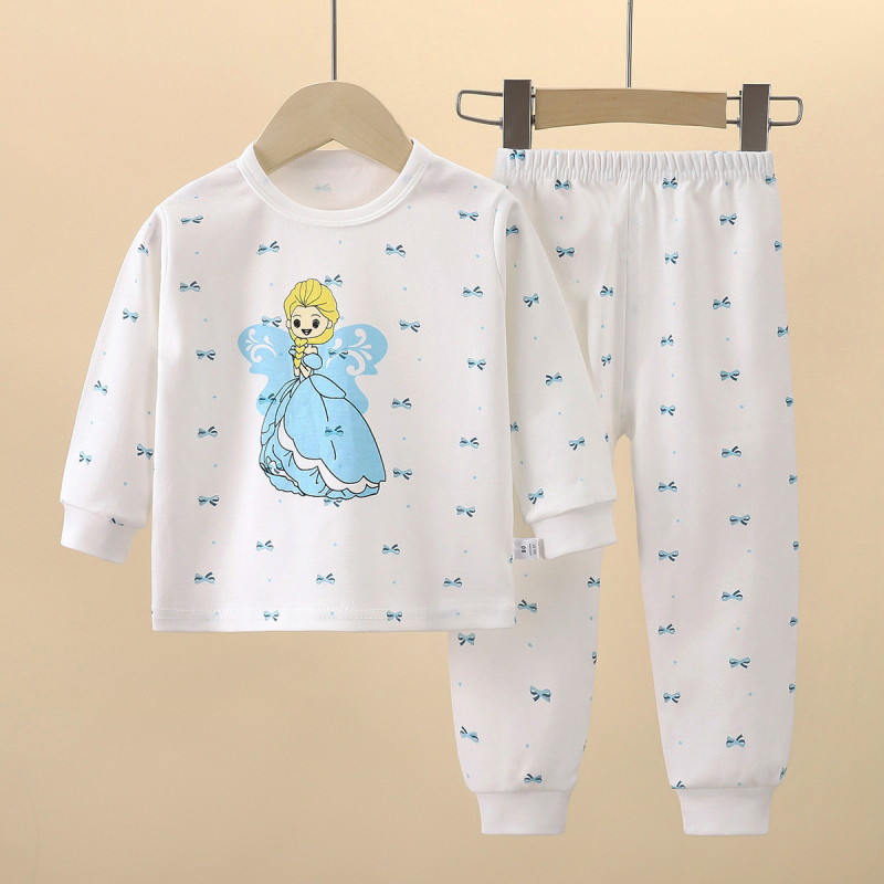Детски памучен пижамен комплект, унисекс, горнище с кръгло деколте и долнище, топло спално облекло за деца 3–8 години
