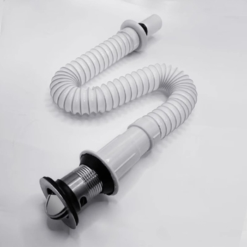 Дренажен маркуч за мивка – Danle модел 424, от неръждаема стомана и пластмаса, тип издърпване, разтегателен, двуглавен вход за вода