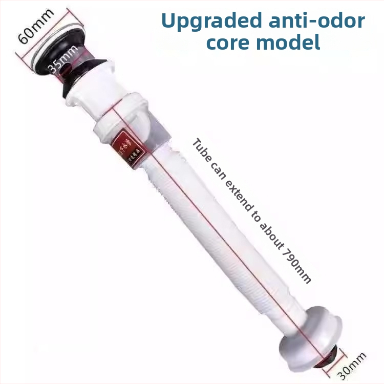 Дренажен маркуч за мивка – Danle модел 424, от неръждаема стомана и пластмаса, тип издърпване, разтегателен, двуглавен вход за вода