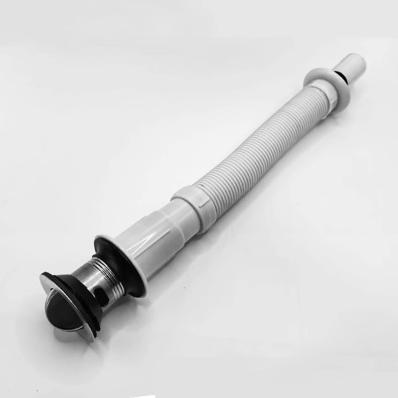 Дренажен маркуч за мивка – Danle модел 424, от неръждаема стомана и пластмаса, тип издърпване, разтегателен, двуглавен вход за вода