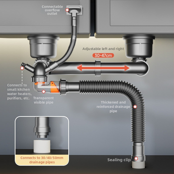 Dvojslotový odtok drezu, proti zápachu, z 304 nehrdzavejúcej ocele, model: Anti-odor artifact double-slot drain, hmotnosť cca 800 g