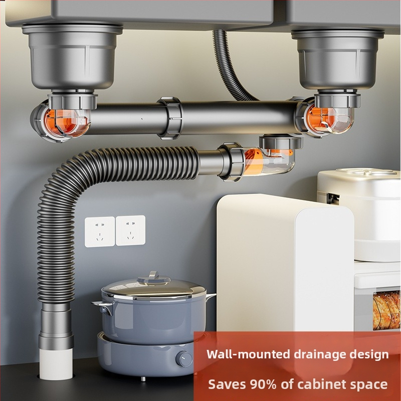 Dvojslotový odtok drezu, proti zápachu, z 304 nehrdzavejúcej ocele, model: Anti-odor artifact double-slot drain, hmotnosť cca 800 g