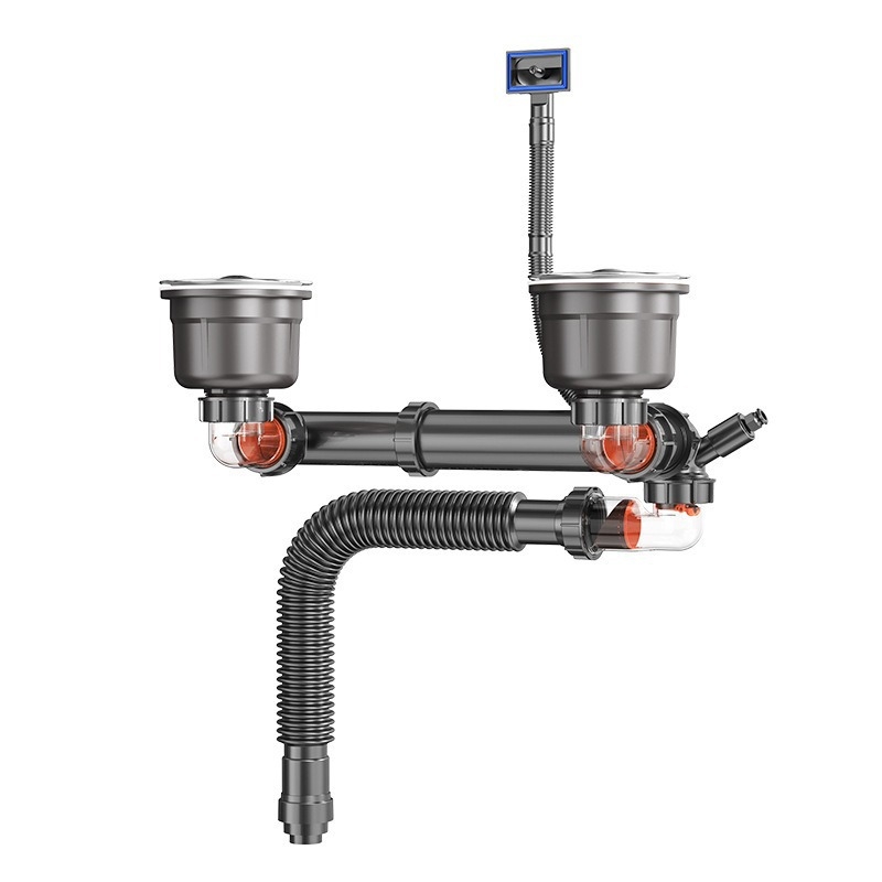 Dvojslotový odtok drezu, proti zápachu, z 304 nehrdzavejúcej ocele, model: Anti-odor artifact double-slot drain, hmotnosť cca 800 g