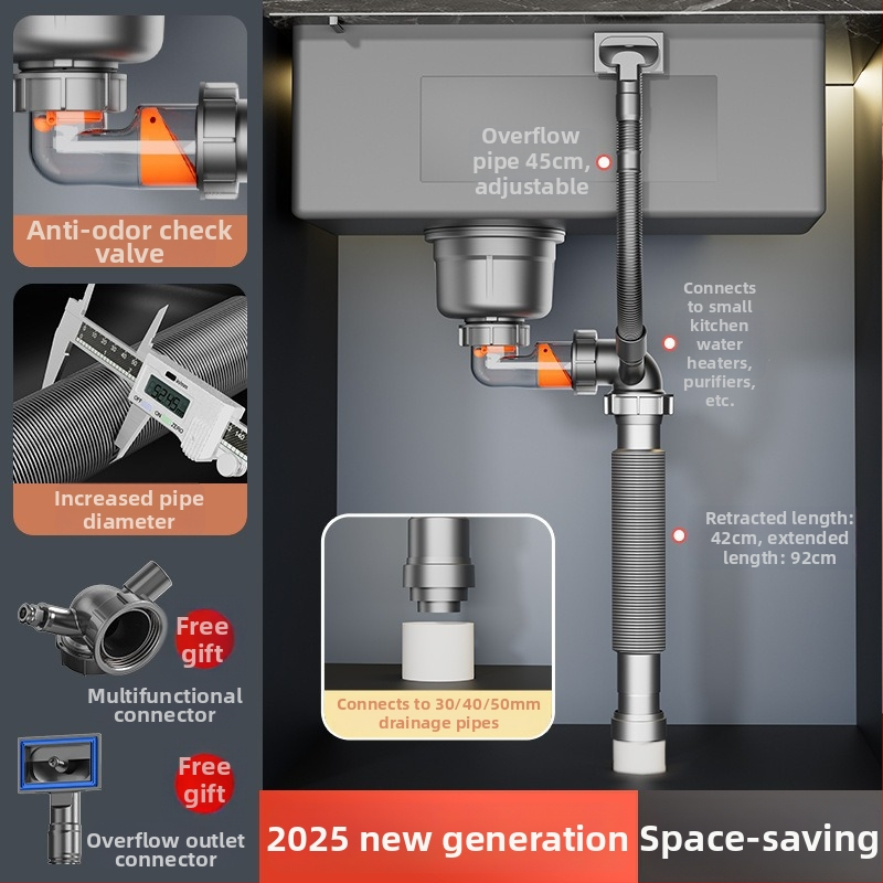 Dvojslotový odtok drezu, proti zápachu, z 304 nehrdzavejúcej ocele, model: Anti-odor artifact double-slot drain, hmotnosť cca 800 g