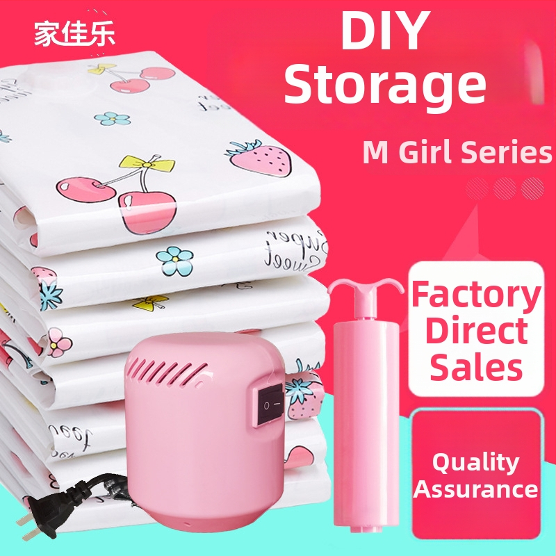 Jiajiale vakuová kompresná taška, PET+PE, Jac-9401, Girl Series Cherry, na prikrývky a oblečenie