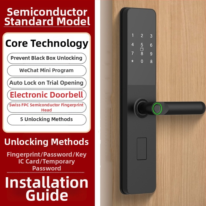 Nutikas lukk koos sõrmejälje ja parooliga — 40 sõrmejälgede salvestus; üle 1 000 000 avamiskordi; skaneerimise aeg <0,1 s; vale vastuvõtmine <0,001%; vale tagasilükkamine <1,0%