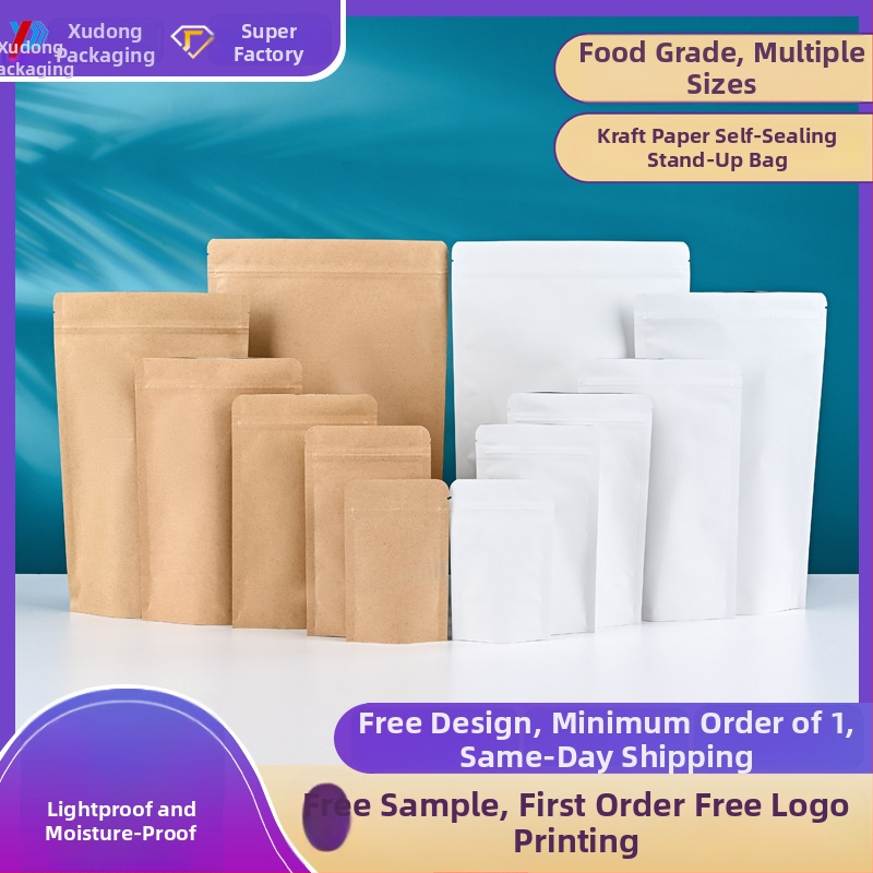 Vrecúško z hliníkovo potiahnutého kraftového papiera, samostojace so ZIP uzáverom a vákuovým uzáverom, potravinové balenie všeobecné (čaj, sušené mäso)