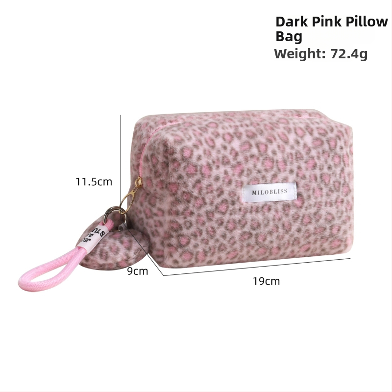 Plüüsist leopardimustriga kosmeetikakott - mitmekülgne, kaasaskantav kosmeetika- ja hoiukott tõmblukuga