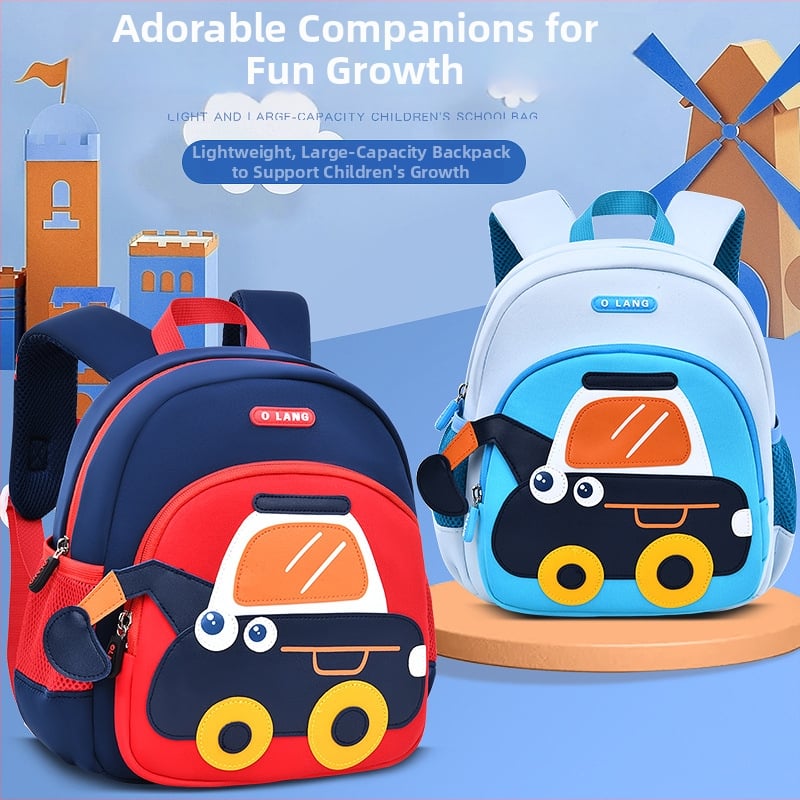 Olang lastele seljakott ekskavatora motiiviga, hingav ja veekindel polüester, ultrakerge, antibakteriaalne, kõverad õlarihmad