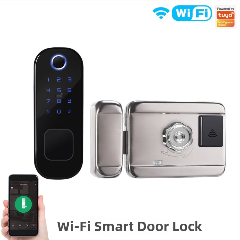 Išmanus WiFi durų spyna su piršto atspaudu, slaptažodžiu, IC kortele, raktu ir programėlės valdymu