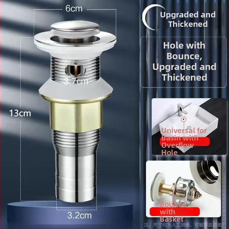 Nerezová oceľová odkvapová súprava pre umývadlo s pop-up mechanizmom, model Short Bounce Drainer, značka Huixin, štýl moderný minimalistický