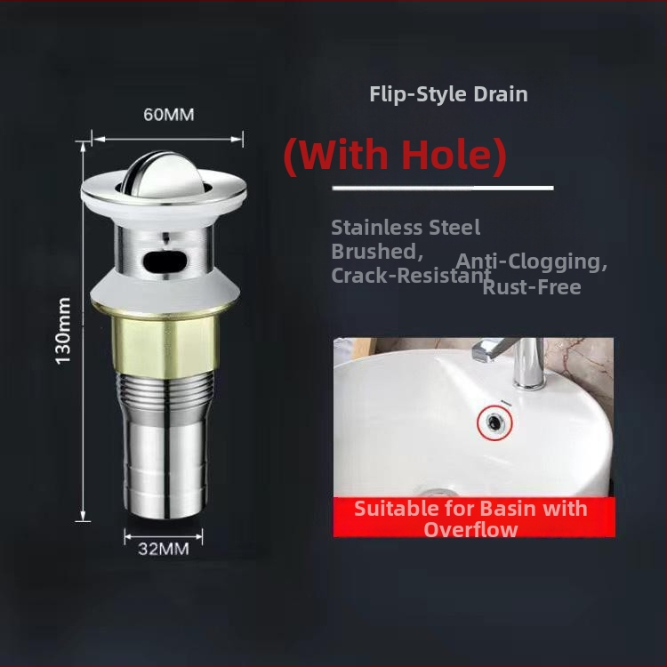 Nerezová oceľová odkvapová súprava pre umývadlo s pop-up mechanizmom, model Short Bounce Drainer, značka Huixin, štýl moderný minimalistický