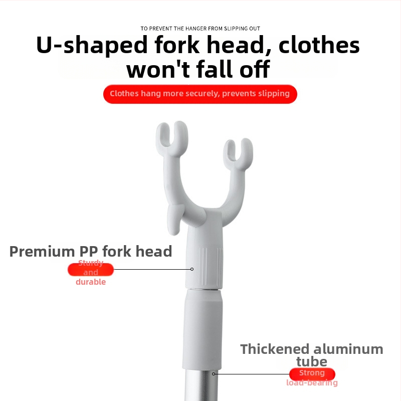 Teleskopiska drēbju dakšiņa mājsaimniecībai — žāvēšanas stienis no PP un kosmiskā alumīnija, balkona lietošanai