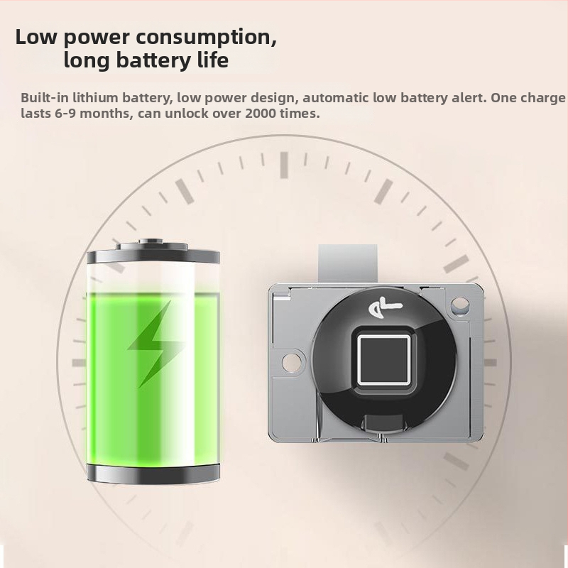 Смарт заключалка за шкафове и чекмеджета с пръстов отпечатък, цинкова сплав — време на сканиране под 0,1 сек; 100000 отключвания; захранване: постоянен ток; работна температура -20°C до 70°C