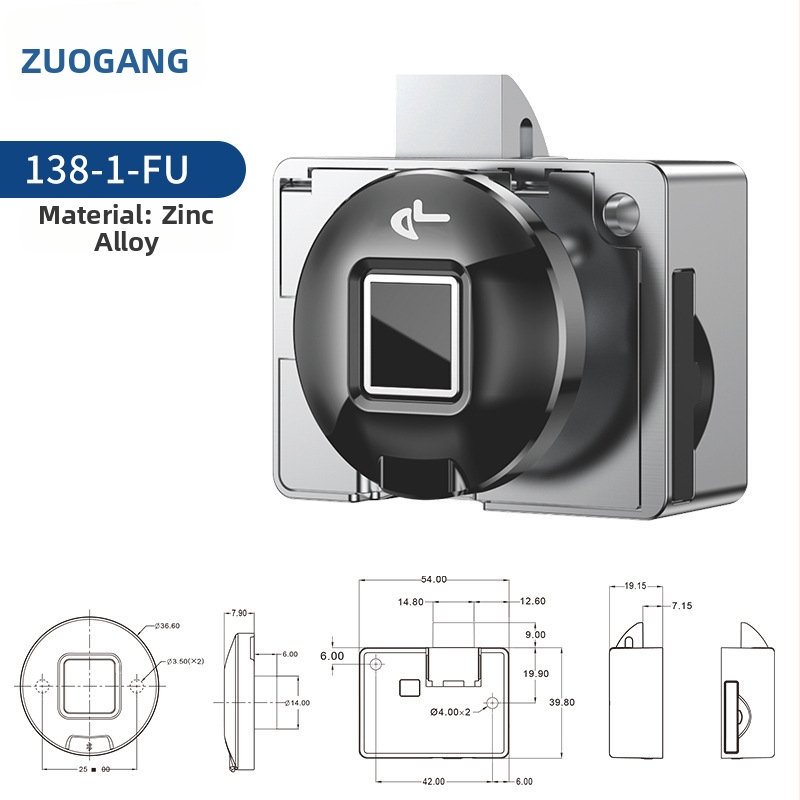 Смарт заключалка за шкафове и чекмеджета с пръстов отпечатък, цинкова сплав — време на сканиране под 0,1 сек; 100000 отключвания; захранване: постоянен ток; работна температура -20°C до 70°C