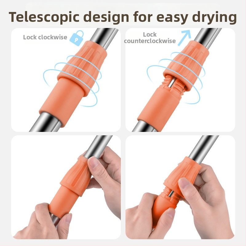 Teleskopiska drēbju žāvēšanas stienis studentu viesnīcām un balkoniem, PP + alumīnija sakausējums, 2025. iznākšana, bez zīmola