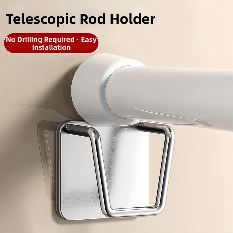 Kovový teleskopický steny držiak na tyč závesu s lepiacim klipom pre sušenie prádla na balkóne