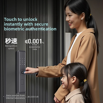 Nutikas ukse lukustuse süsteem sõrmejälje ja parooliga — 40 sõrmejälge salvestust; üle 1 000 000 avamisi; skannimisaeg <0,1 s; valenõustumise määr 0,001%; vale tagasilükkamise määr 1,0%