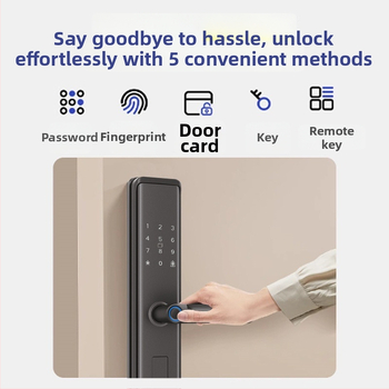 Nutikas ukse lukustuse süsteem sõrmejälje ja parooliga — 40 sõrmejälge salvestust; üle 1 000 000 avamisi; skannimisaeg <0,1 s; valenõustumise määr 0,001%; vale tagasilükkamise määr 1,0%