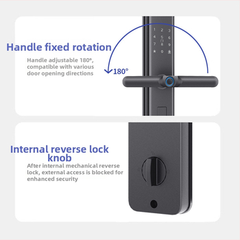 Nutikas ukse lukustuse süsteem sõrmejälje ja parooliga — 40 sõrmejälge salvestust; üle 1 000 000 avamisi; skannimisaeg <0,1 s; valenõustumise määr 0,001%; vale tagasilükkamise määr 1,0%