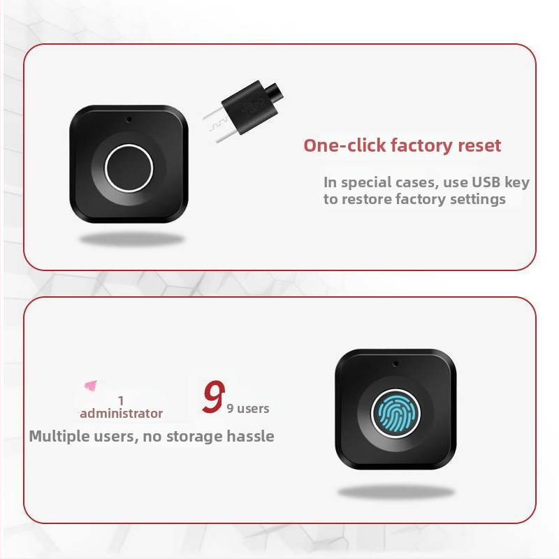 Elektroniska atslēga ar pirksta nospiedumu un paroli, modelis 138-1AP; 10 pirkstu nospiedumu glabāšana; vairāk nekā 100k atslēgumu; skenēšanas laiks 0,1 s; darba temperatūra -20…70°C; piemērots atvilktnēm, skapjiem, mapēm, naktsgaldiem un seifiem