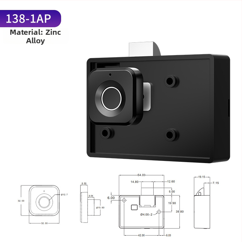 Elektroniline lukustusseade sõrmejälje ja parooliga sahtlitele ja kappidele, mudel 138-1AP; salvestab 10 sõrmejälge; üle 100k avamisi; skaneerimise aeg 0,1 s; töötemperatuur -20…70°C; sobib sahtlitele, kappidele, arhivaatoritele, lukustustele ja seifidele