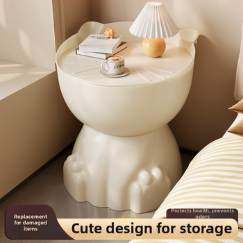 Katės letenos formos naktinis staliukas, plastmasinis viršus, apvalūs kampai, saugyklos skyriai, visiškai surinktas