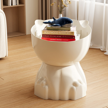 Katės letenos formos naktinis staliukas, plastmasinis viršus, apvalūs kampai, saugyklos skyriai, visiškai surinktas