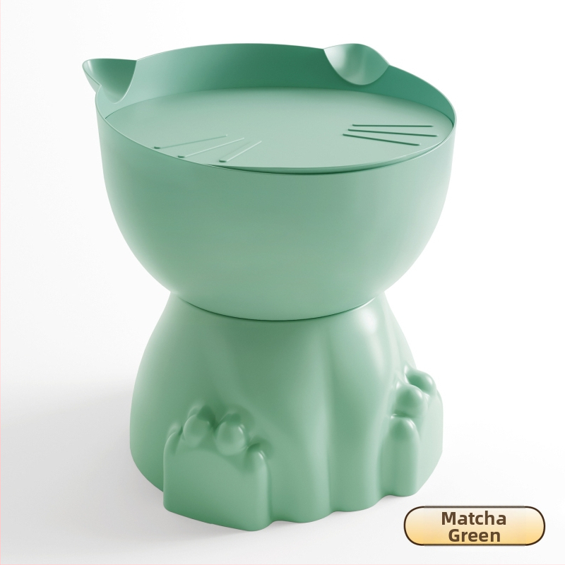 Katės letenos formos naktinis staliukas, plastmasinis viršus, apvalūs kampai, saugyklos skyriai, visiškai surinktas