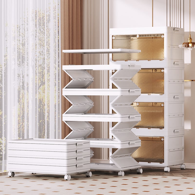 Πτυσσόμενος πολυεπίπεδος ντουλάπι αποθήκευσης με ενσωματωτή πόρτα, PP πλαστικό, 35L χωρητικότητα, ρόδες, χωρίς εγκατάσταση, ντουλάπι για ρούχα και παιδικά αντικείμενα