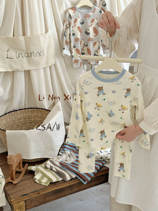 88121 Gyermek pizsama készlet, Biztonsági osztály A, Pamutkeverék (92% pamut, 8% spandex), Uniszex, Koreai stílus, 2025 ősz