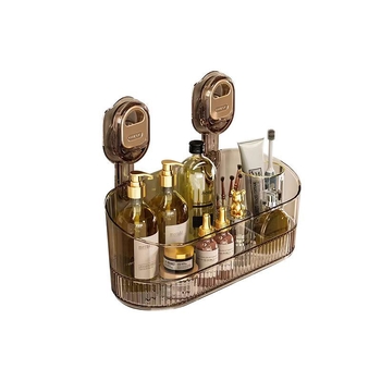 Raft de depozitare pentru baie cu ventuze, montare pe perete fără găuri — stil ușor lux, PET material, 1 nivel, set 10 bucăți, pentru bucătărie și baie
