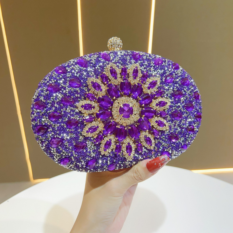 Rhinestone napraforgó bankett táska, luxus és elegáns, kompakt crossbody kézitáska gyémánt-díszítéssel, poliészter anyag, cylindrikus forma, háromdimenziós kialakítás, záró, belső zsebek telefonhoz és azonosítóhoz