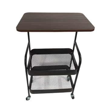 Странична масичка с 3 чекмеджета, рамка от въглеродна стомана, кантована повърхност, със ролки